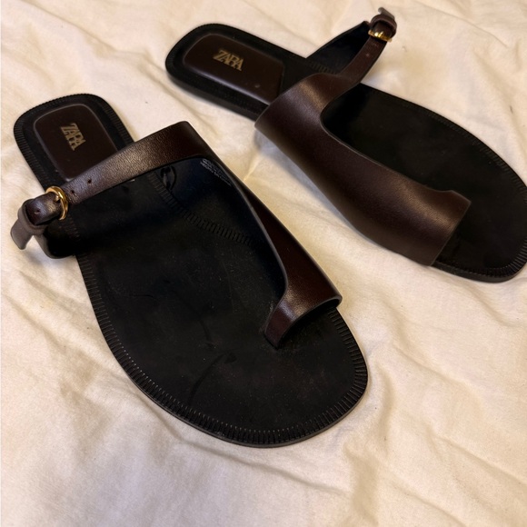 Zara Brown Leather Sandals - Picture 2 of 3